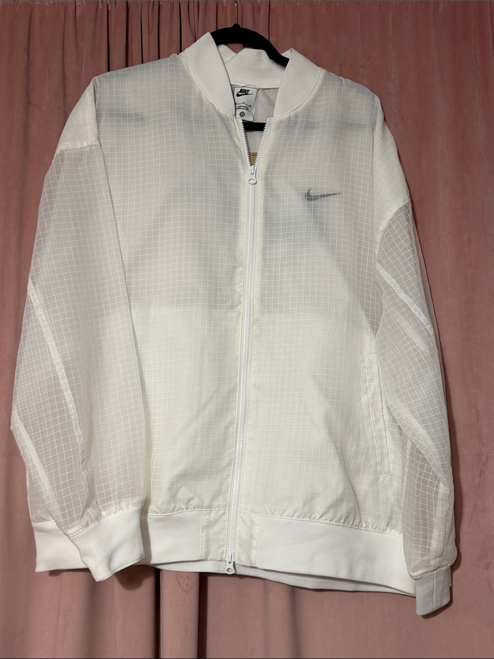 Nike White Grid-Texture Bomber Jacket